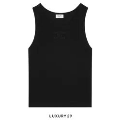 CELINE｜SLEEVELESS (CELINE PARIS TANK TOP IN COTTON JERS celine tank top IN cotton jersey - OFF WHITE / NAVY | CELINE