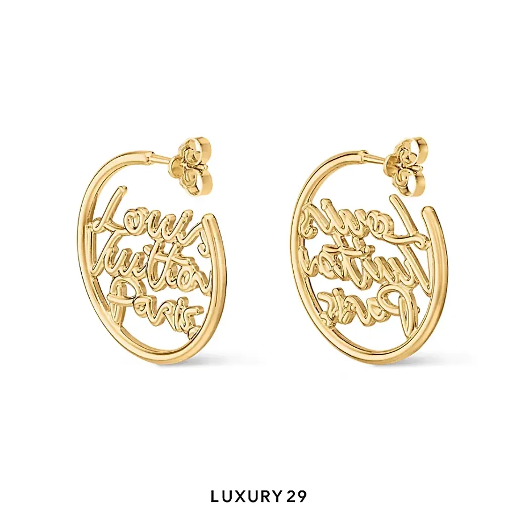 Louis Vuitton LV Script Hoop Earrings Gold(Free Size, Gold)