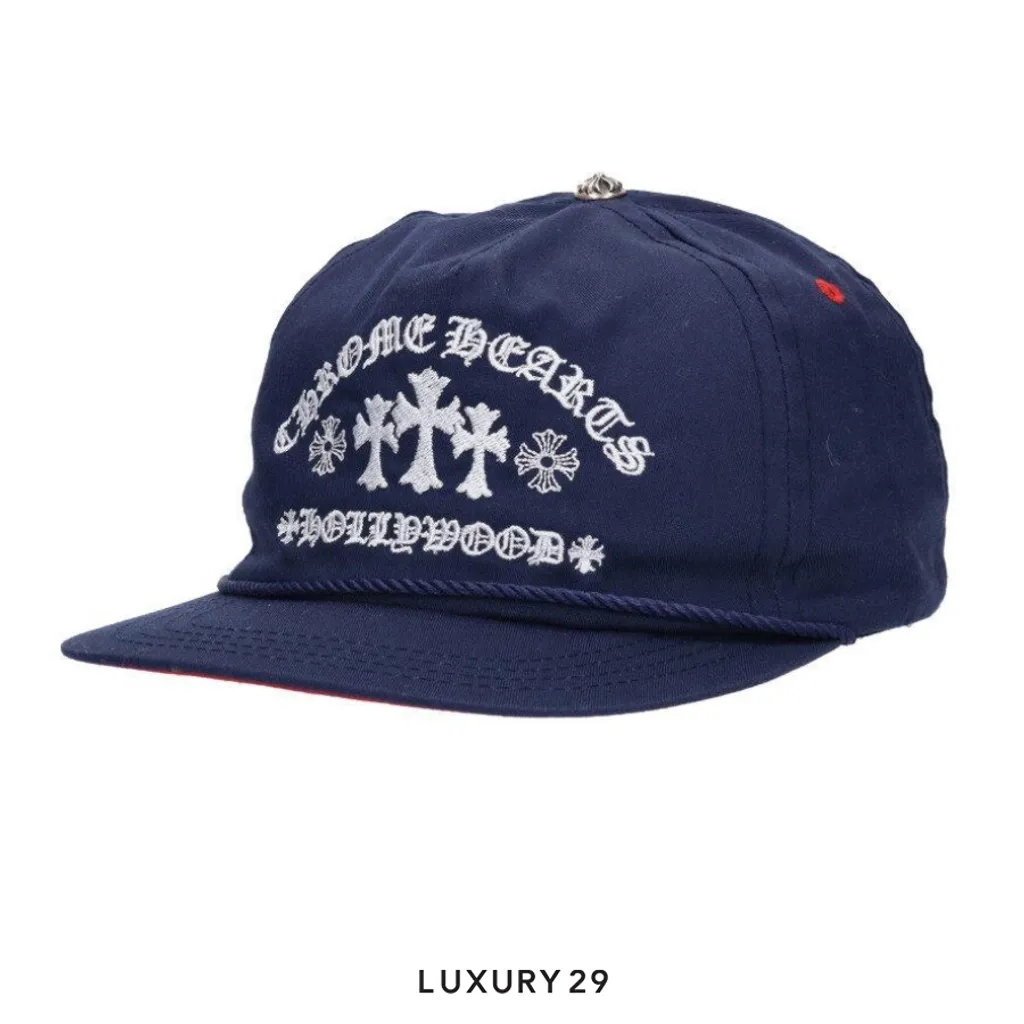 Chrome Hearts Triple Cross Embroidered Cap Navy(Small, Blue)