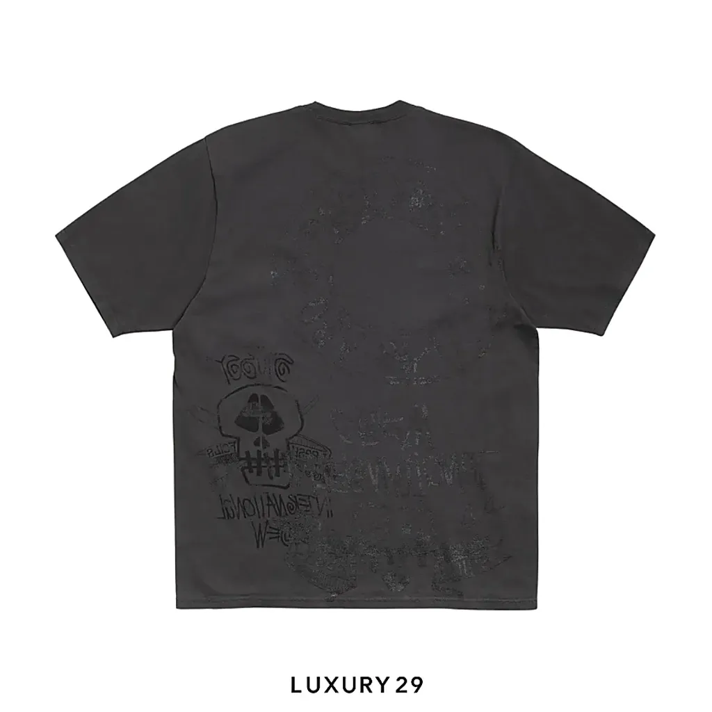 STUSSY SKULLS TEE PIGMENT DYED FADED BLACK(S, Black)