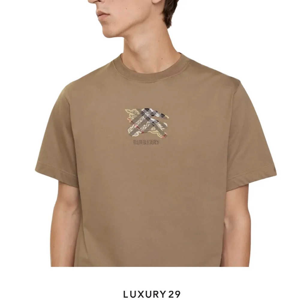 Burberry EKD Check Cotton T-shirt Clay Brown(S, Brown)