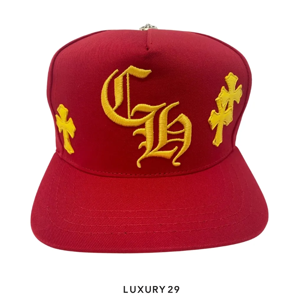 Chrome Hearts Leather Cross Patch Hat Red/Yellow(Free Size, Red)