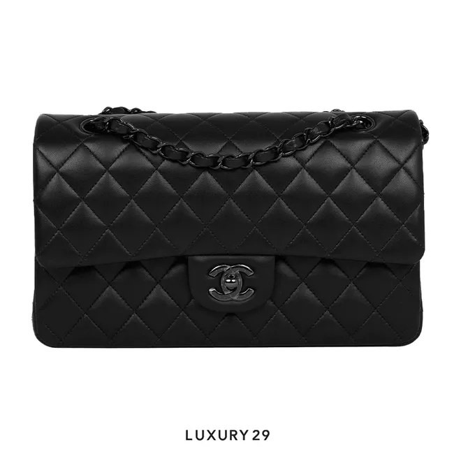 Chanel Medium Classic Double Flap Bag Lambskin So Black with Black Hardware