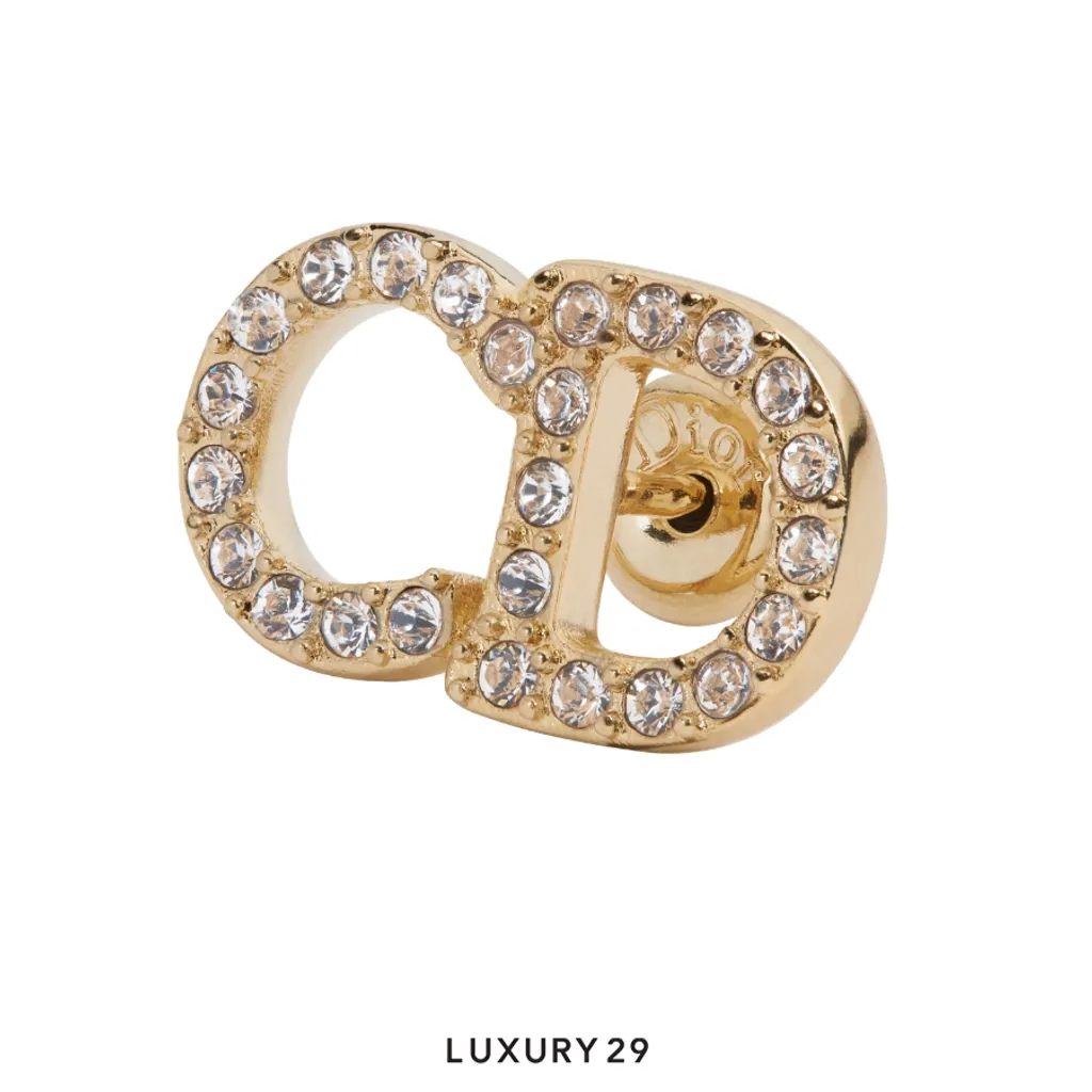 Dior CD Signature Stud Earrings Gold-Finish Metal and Crystals(Free Size, Gold)