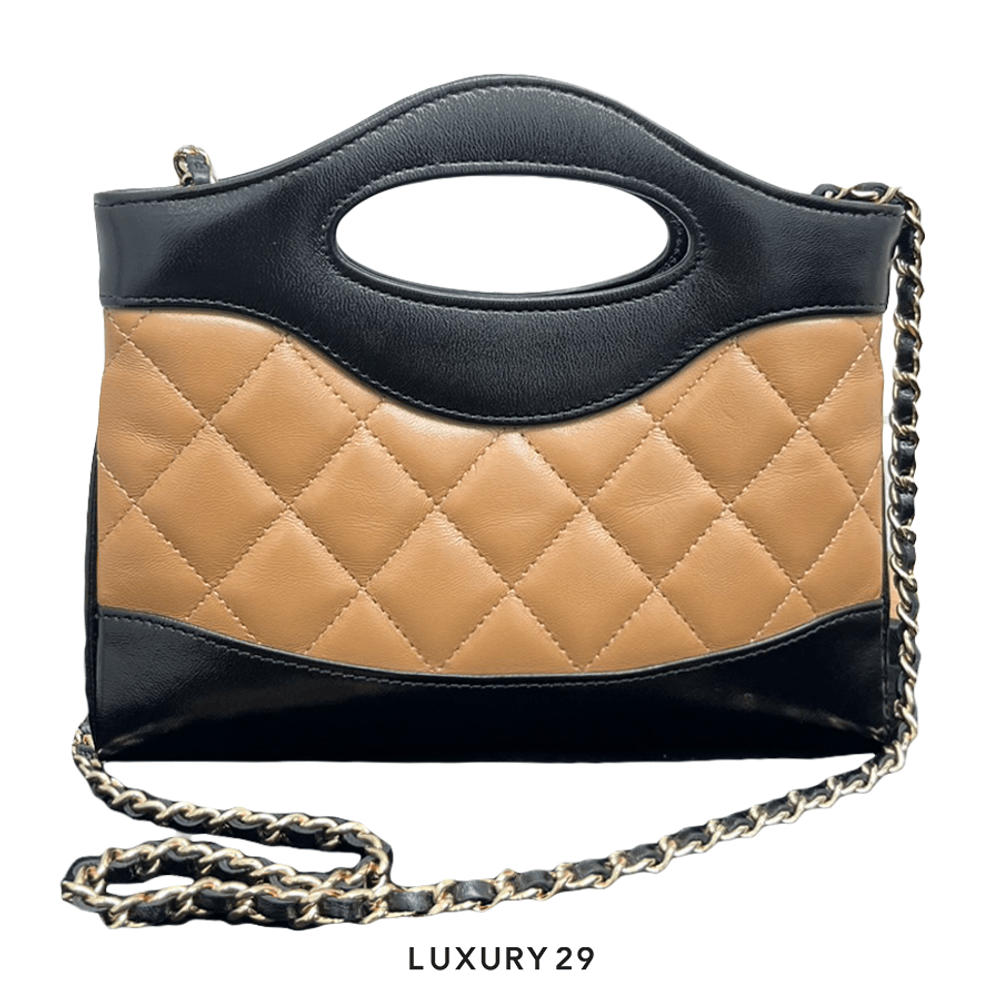 Chanel 31 Mini Shopping Bag Shiny Lambskin & Gold-Tone Metal Dark Beige & Black(Mini, Neutrals)