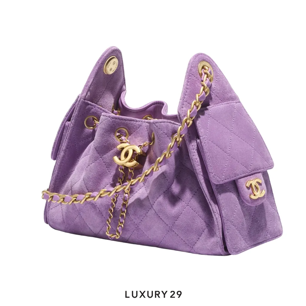 Chanel 25 Mini Handbag Suede Calfskin & Gold-Tone Metal Purple(Mini, Purple)