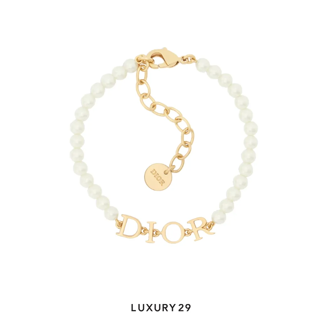Dior (r)evolution Bracelet Gold-Finish Metal and White Resin Pearls(Free Size, White)
