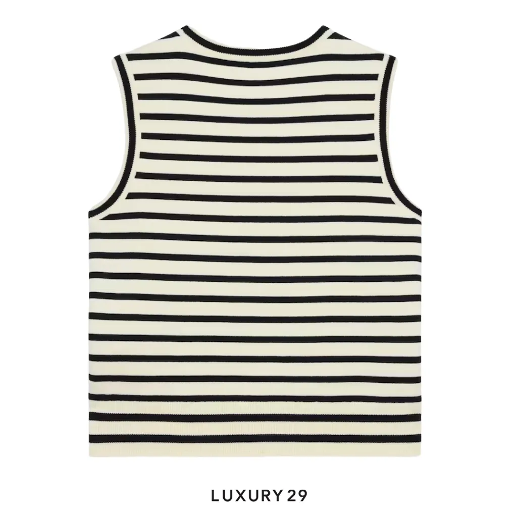 Celine triomphe sleeevess mariniere sweater in wool White/Black(S, White)