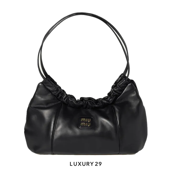 Miu Miu Leather Embossed-Logo Shoulder Bag Black