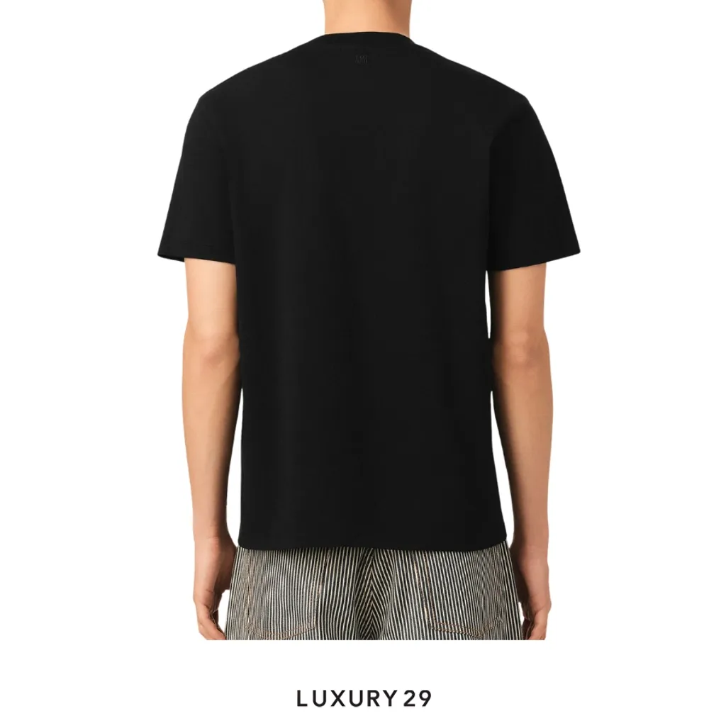 Ami Paris Logo Embroidered T-Shirt Black(L, Black)