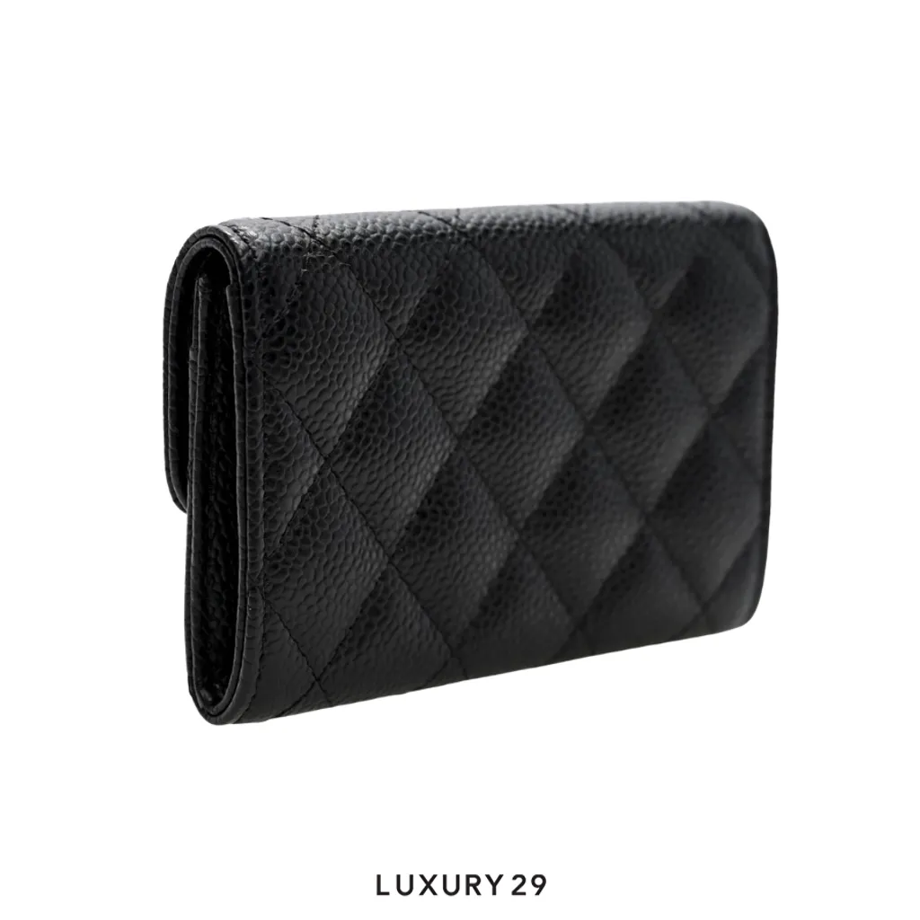 Chanel Classic Flap Card Holder Quilted Calfskin Silver hardware Black(Small, Black)