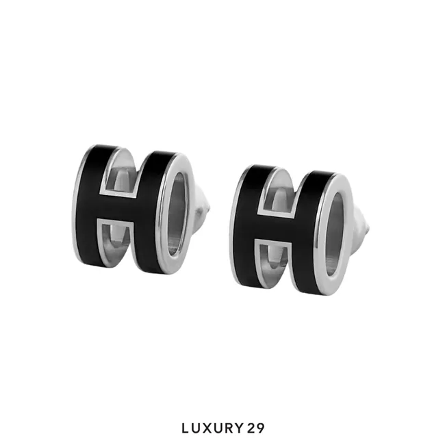 Hermes Mini Pop H Silver earrings Marron Noir