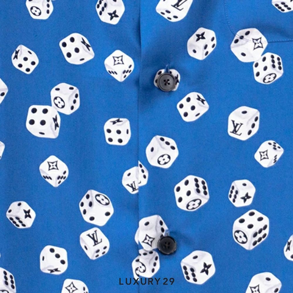 Louis Vuitton LV Dice Blue Button Up Shirt(2XL, Blue)