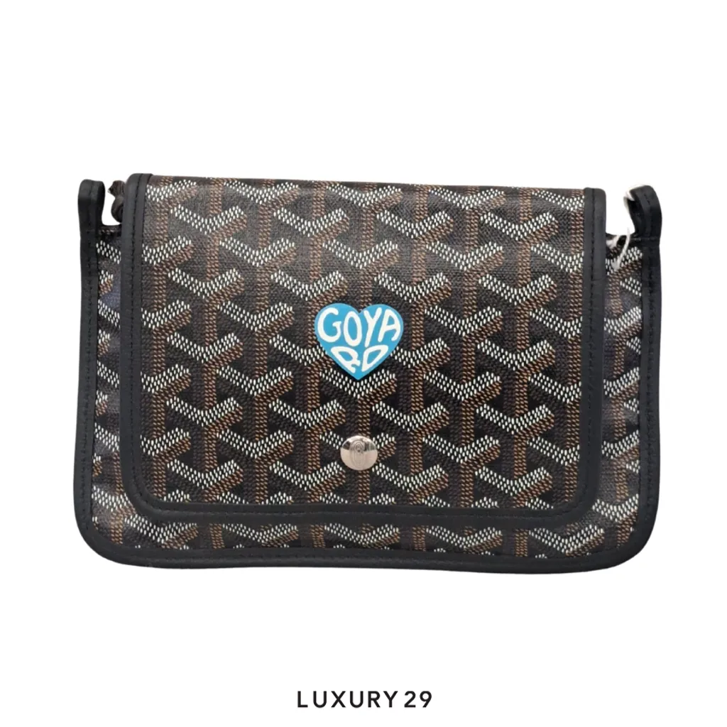 Goyard Plumet Pocket Wallet Black Hand-Painted Heart Sky Blue(Small, Black)