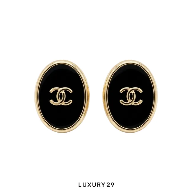 Chanel CC Logo Earrings Black/Gold