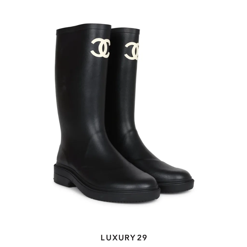 Chanel Black High Caoutchouc CC Boots Black(39, Black)