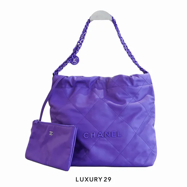 Chanel 22 Handbag Shiny Calfskin & Metal Purple