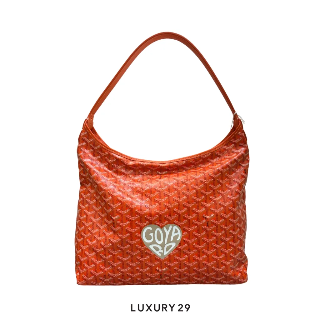 Goyard Boheme Hobo Bag Orange Hand-Painted Heart Brown(Small, Orange)