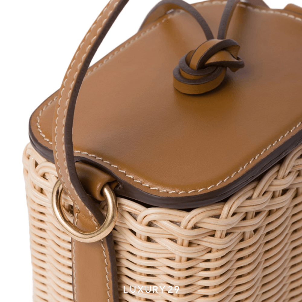 Miu Miu Woven Fabric and Leather Micro-Bag Tan/Caramel