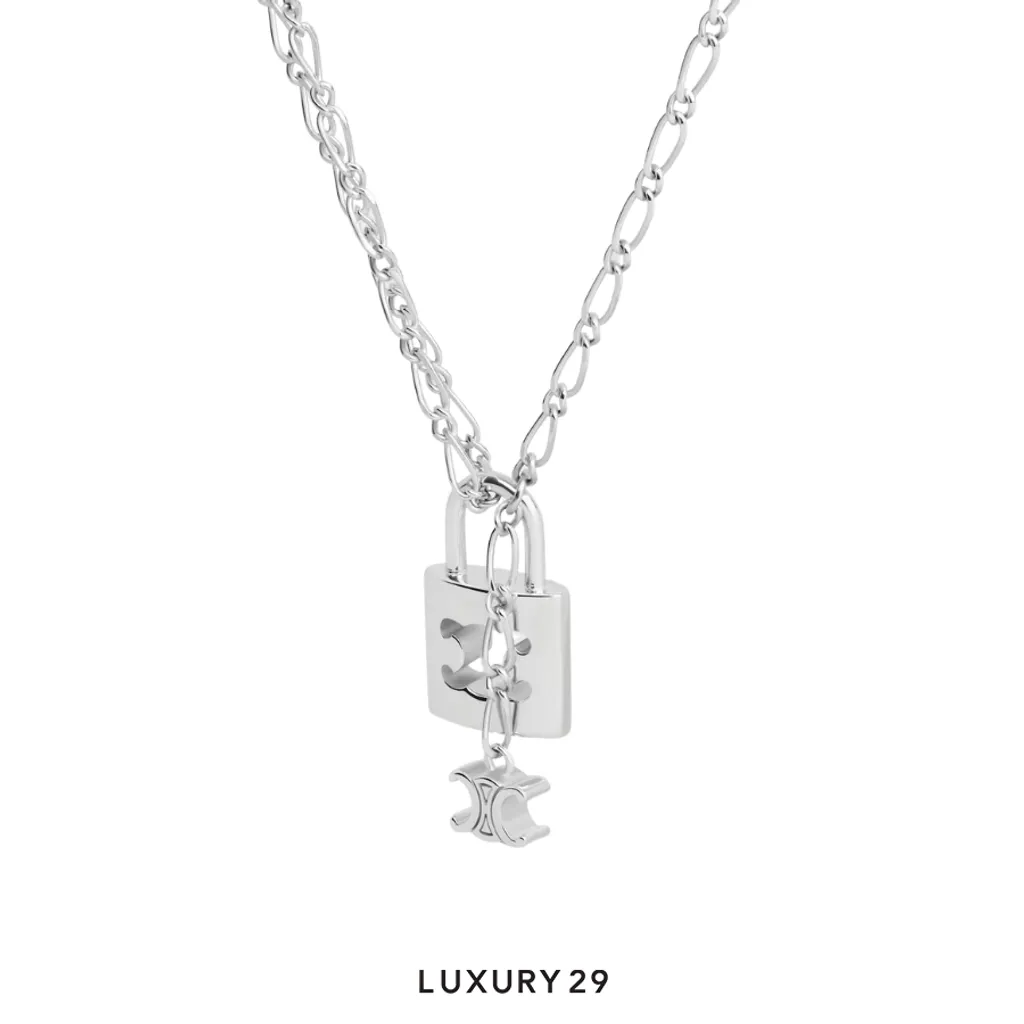 Celine Triomphe Lock necklace Silver(Free Size, Silver)