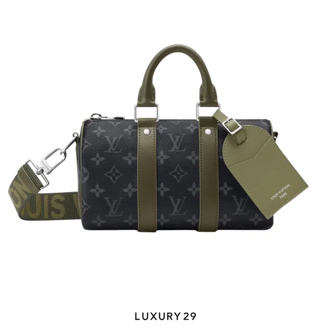 Louis Vuitton LV Keepall Bandouliere 25 bag Monogram Eclipse Canvas khaki green