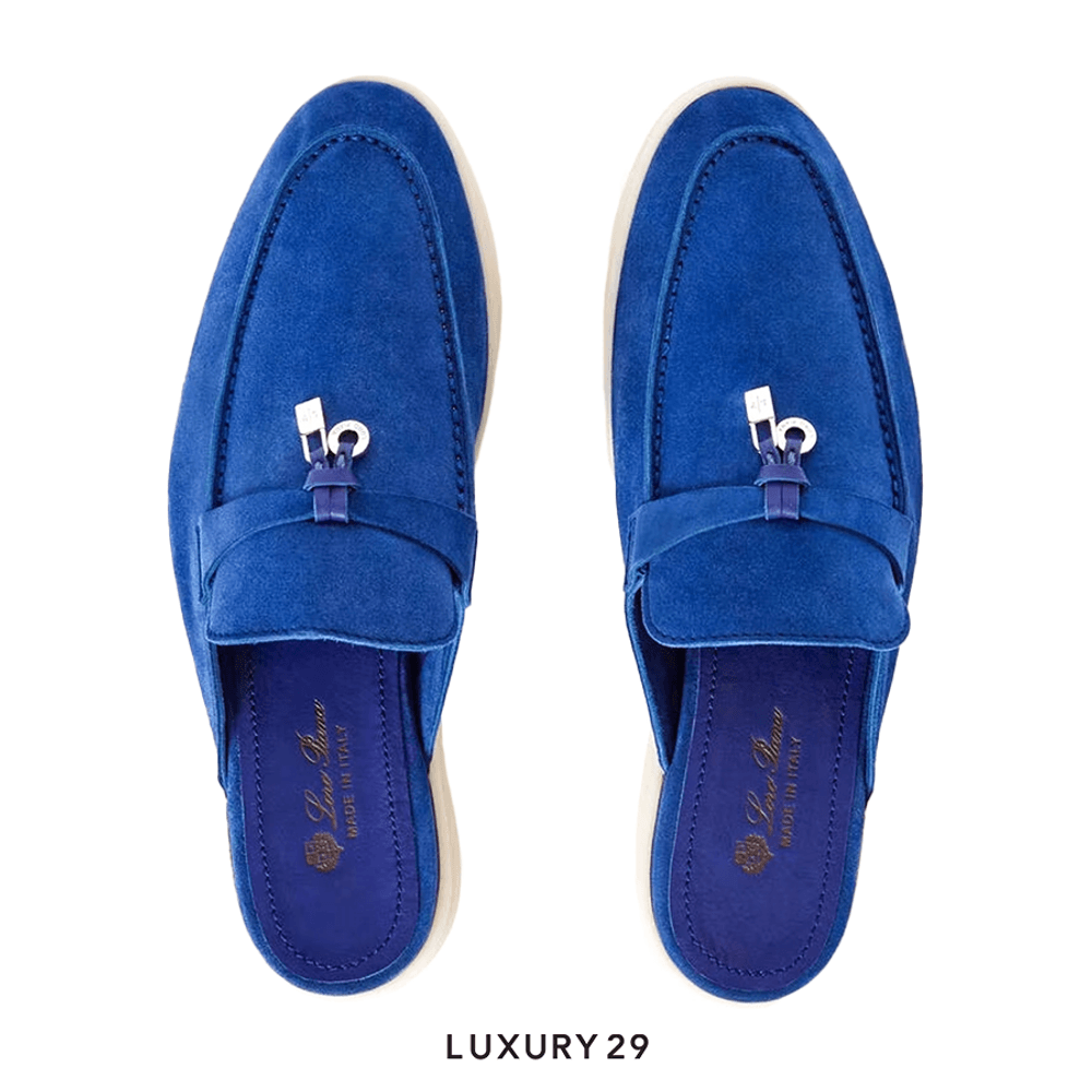 Loro Piana Babouche Charms Walk Loafers Suede Goatskin Blue Fluorite(38, Blue)