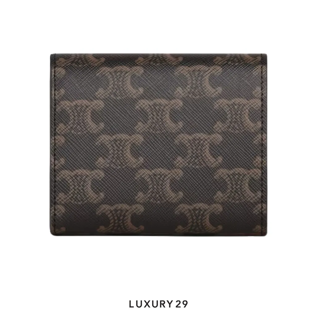 Celine TRIOMPHE wallet with flap closure Triomphe canvas Tan(Small, Brown)