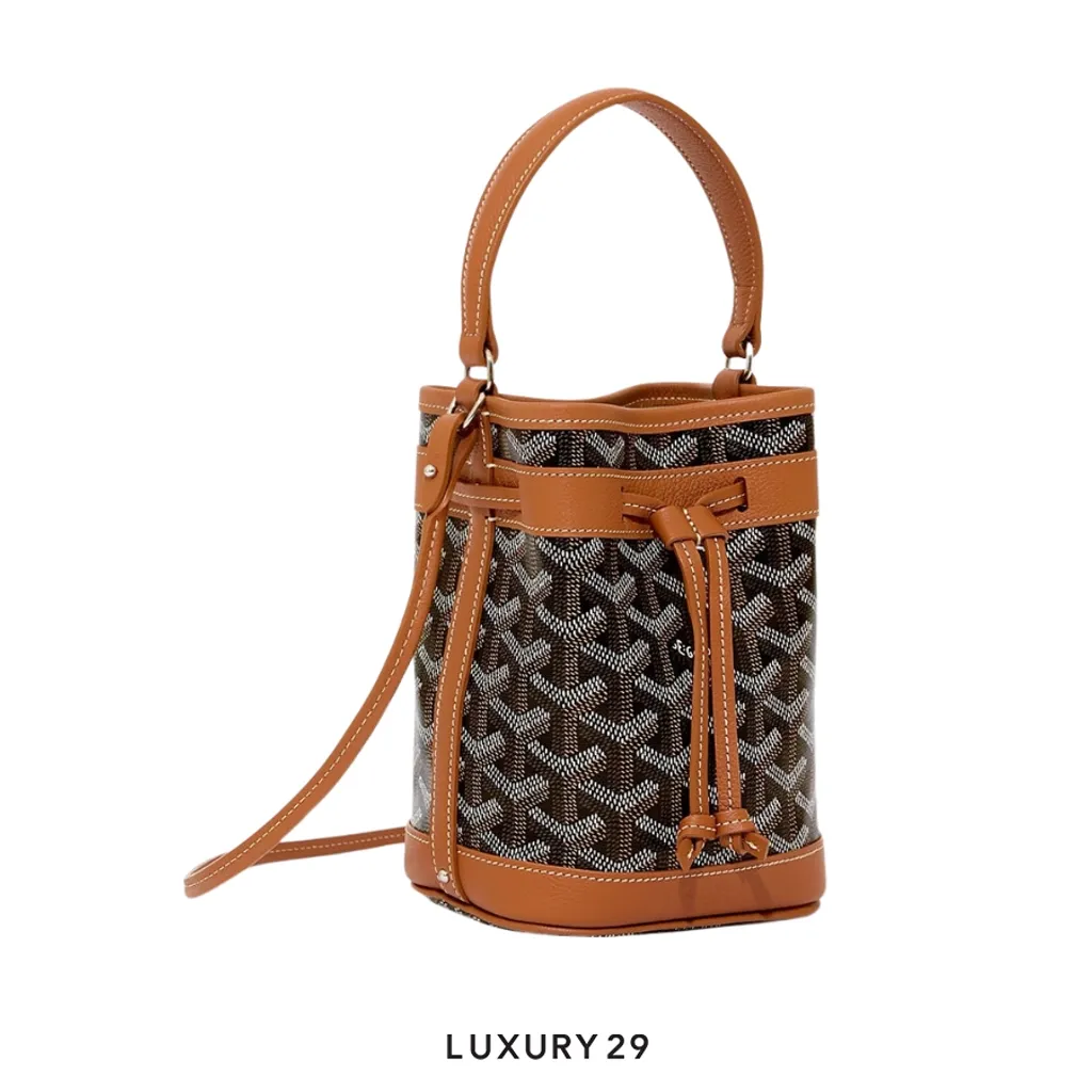 Goyard Petit Flot Mini bucket Bag Black & Tan(Mini, Brown)