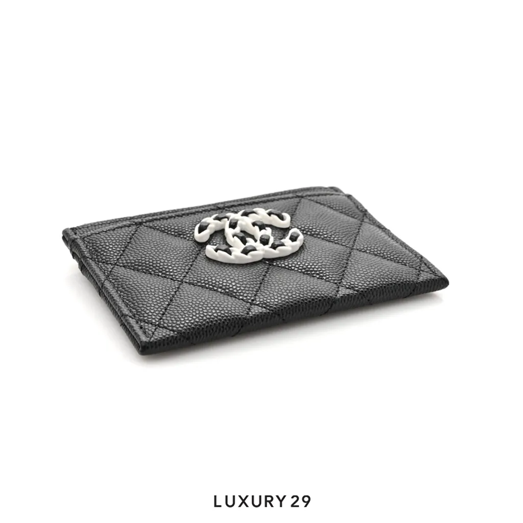 Chanel Card Holder Wallet Black Caviar Crystal and Light Gold Hardware(Small, Black)