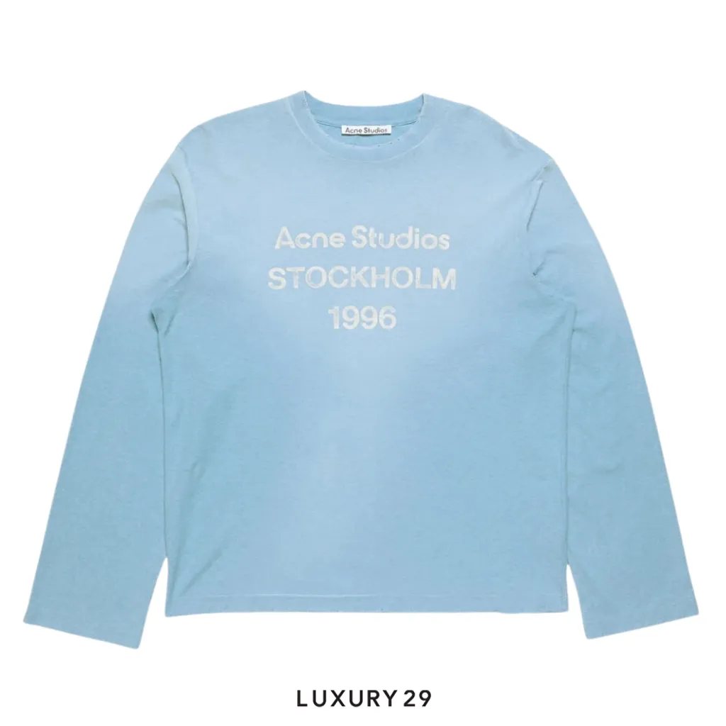 Acne Studios Sprayed 1996 logo Long-sleeve crewneck t-shirt Faded blue(XS/XXS, Blue)