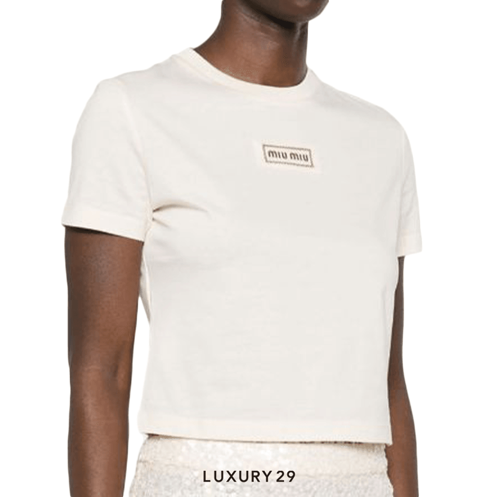 MIU MIU Logo T-Shirt(S, Neutrals)
