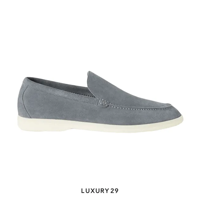 Loro Piana Summer Walk Loafers Suede Frozen Blue