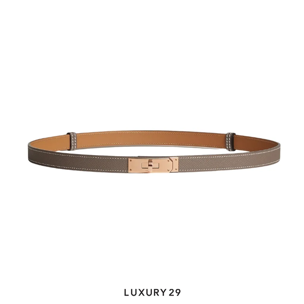 Hermes Kelly 18 belt Rose Gold Hardware Etoupe(Free Size, Brown)