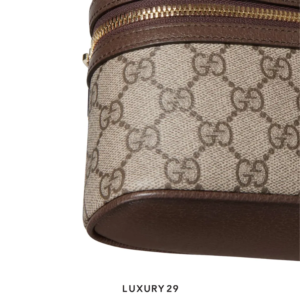 Gucci Ophidia small vanity bag Beige and dark brown GG Monogram coated fabric Brown(Small, Brown)