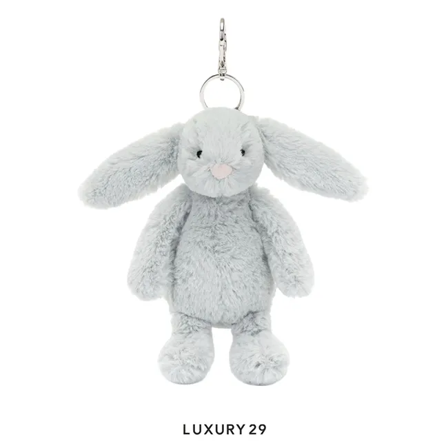 JellyCat Bashful Silver Bunny Bag Charm Gray