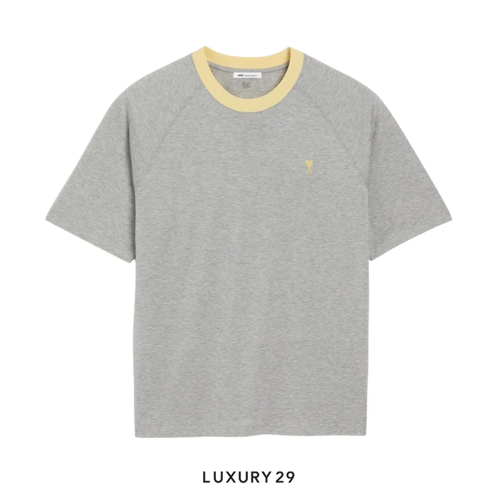 Ami De Coeur Short sleeves T-Shirt in Mercerized Jersey Light Moss Grey/Yellow(S, Grey)