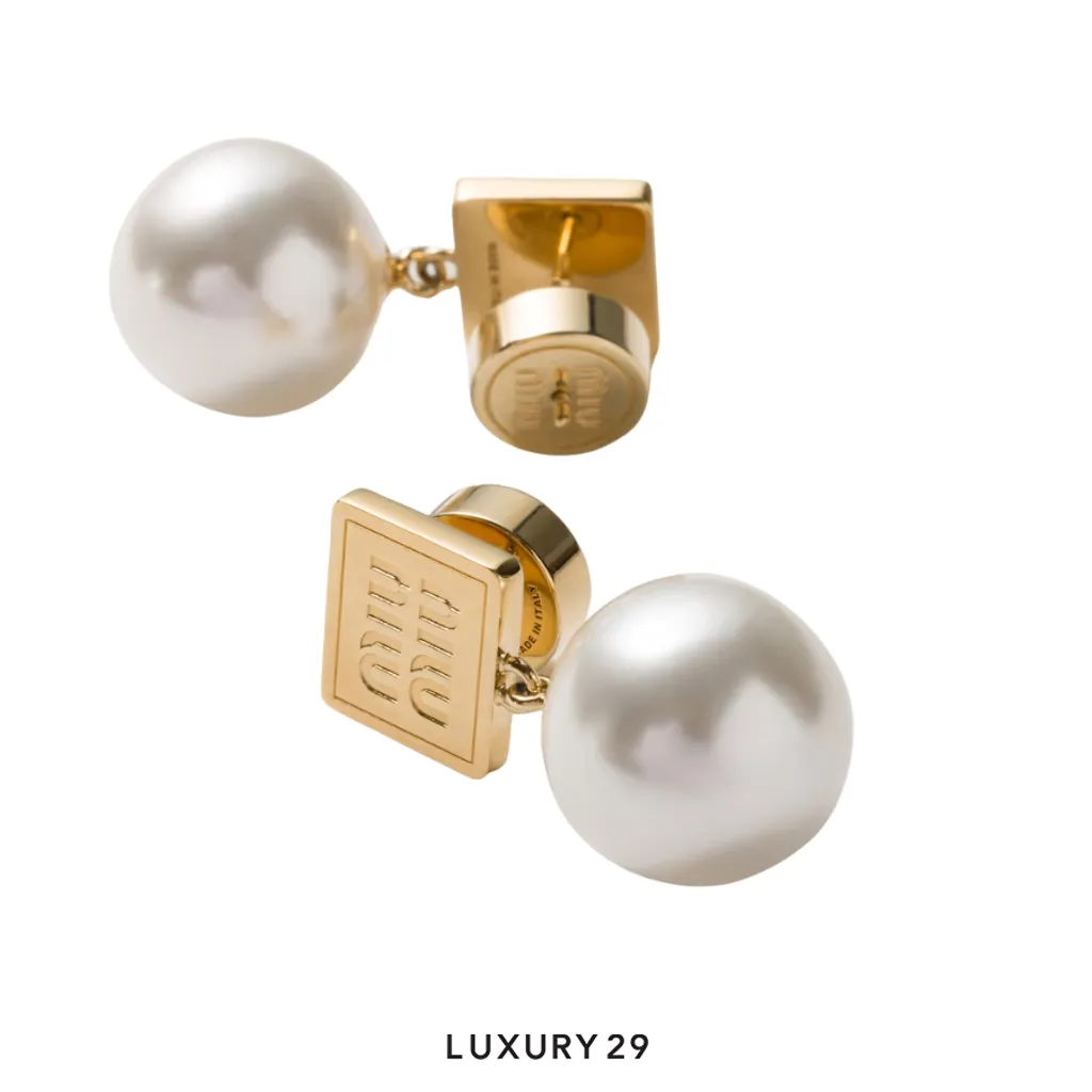 Miu Miu Metal earrings with synthetic pearls Gold(Free Size, Gold)