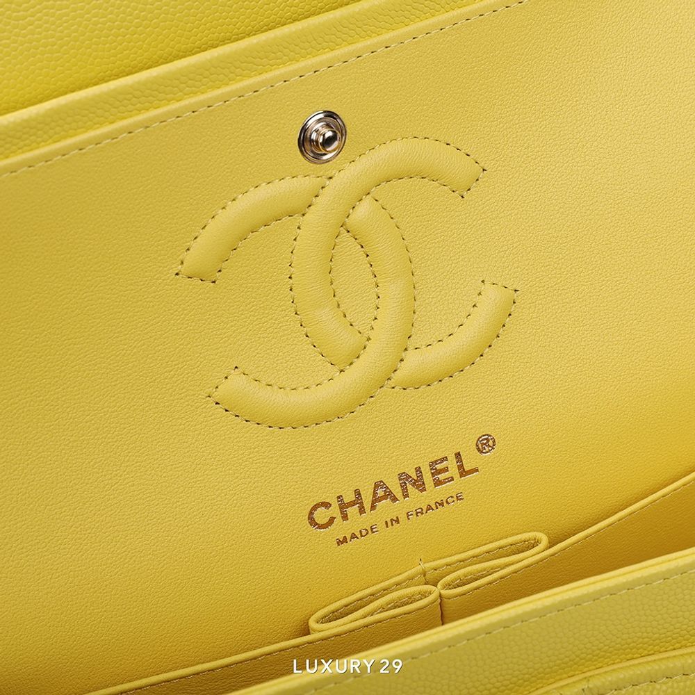 Chanel Small Classic Double Flap Bag Yellow Caviar Light Gold Hardware(Small, Yellow)