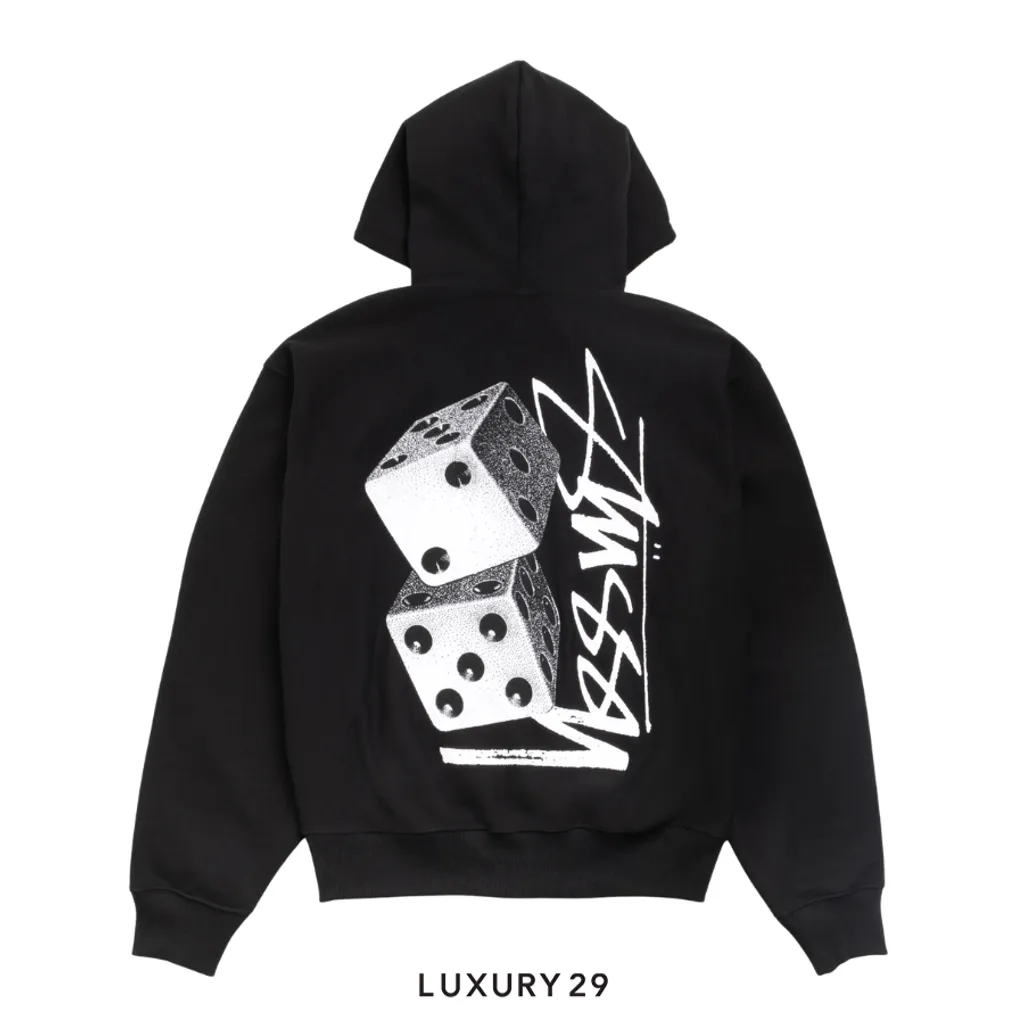 STUSSY TALL DICE ZIP HOODIE BLACK(M, Black)