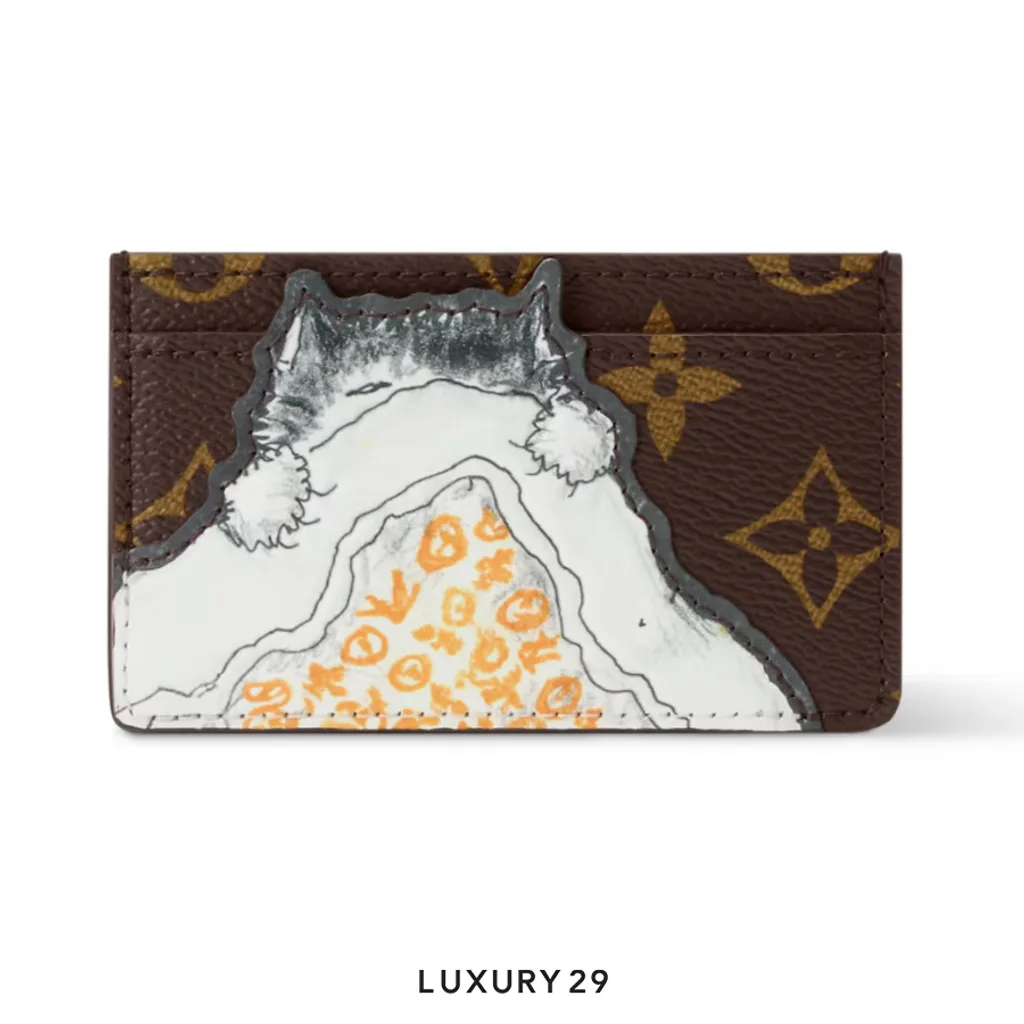 Louis Vuitton LV Cat Nap Card Holder Decorated with cowhide leather(Small, Brown)