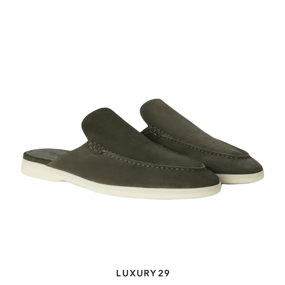 Loro Piana Babouche Walk Loafers Suede Mimetico(40, Green)