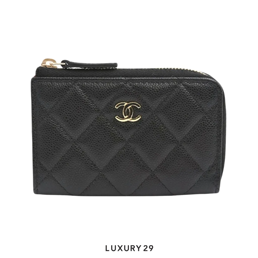 Chanel Classic Zipped Grained Shiny Calfskin & Gold-Tone Metal  Black(Small, Black)
