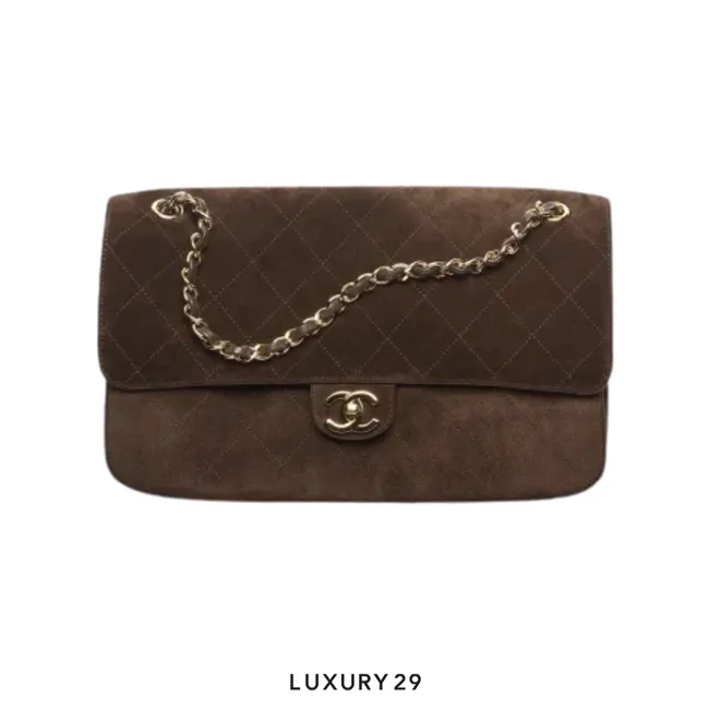Chanel Spring Summer 2026 Maxi Flapbag Suede Calfskin & Gold Metal Dark Brown