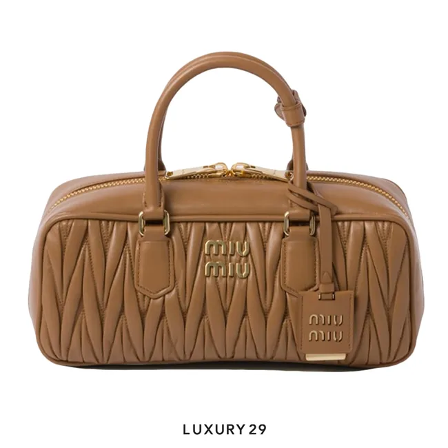 Miu Miu Arcadie Matelasse Nappa Leather Bag Caramel M Wide