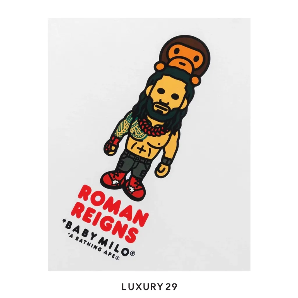 Bape WWE x Bape Roman Reigns Baby Milo Relaxed Fit T-Shirt - White - Mens(S, White)