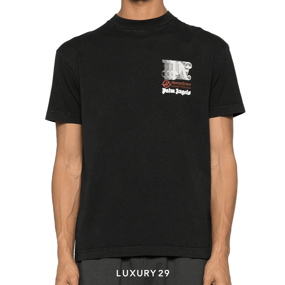 Tシャツ・カットソー Palm Angels PMAA001S24JER001 RACING CLUB T-shirt Palm Angels x Haas racing-print cotton T-shirt black/white
