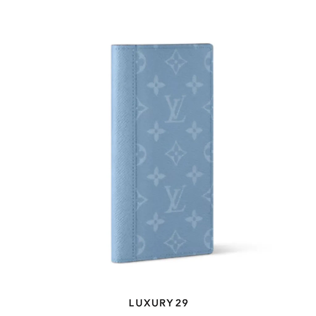 Louis Vuitton LV Brazza Wallet Monogram coated canvas and Taiga cowhide leather Sky Blue(Small, Blue)