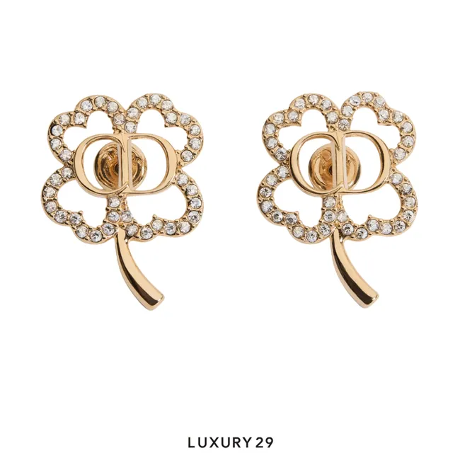 Dior CD Shiny Clover Earrings Gold-Finish Metal and Crystals