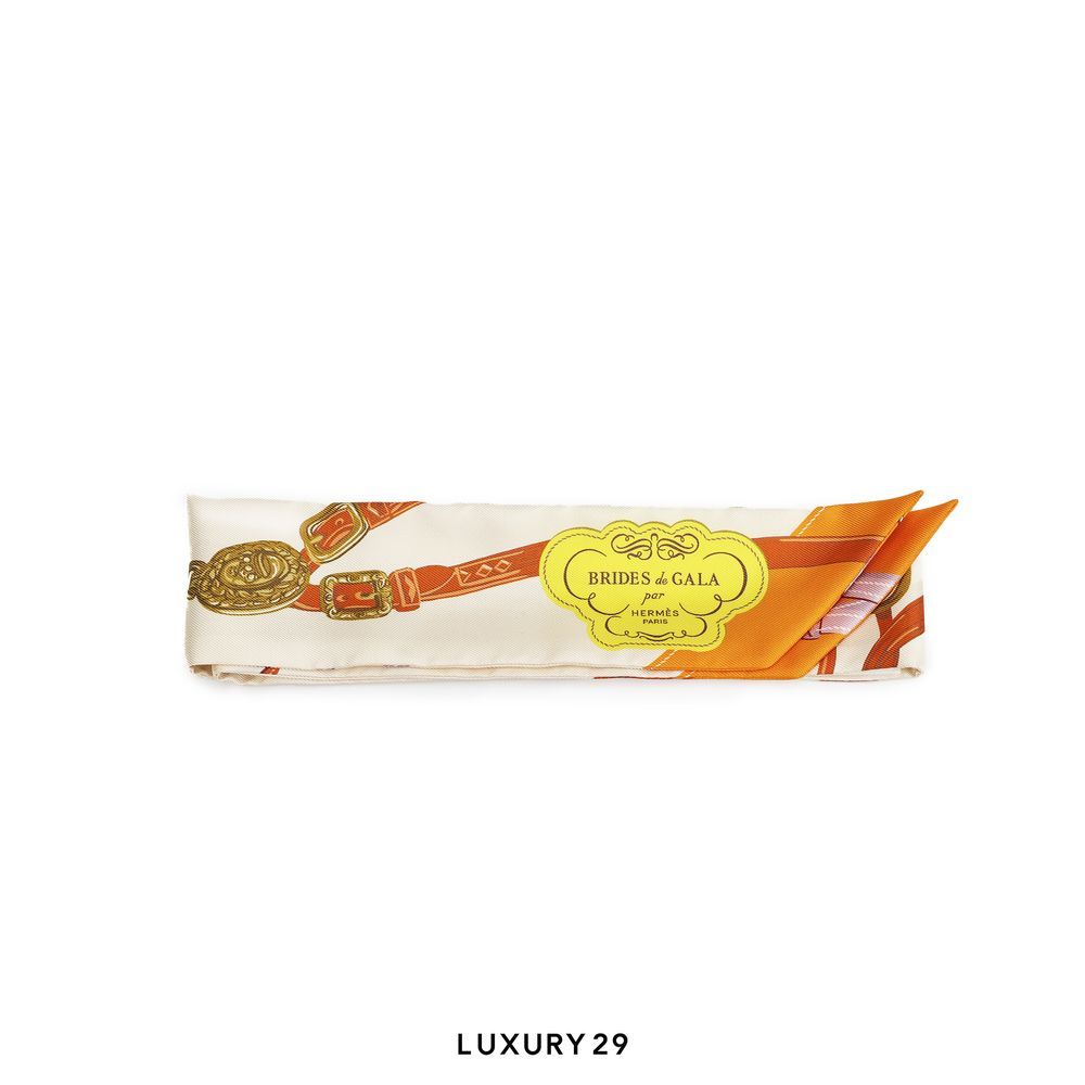 Hermes Brides de Gala Applique Pique Twilly Creme / Orange / Jaune Vif(Free Size, Yellow)