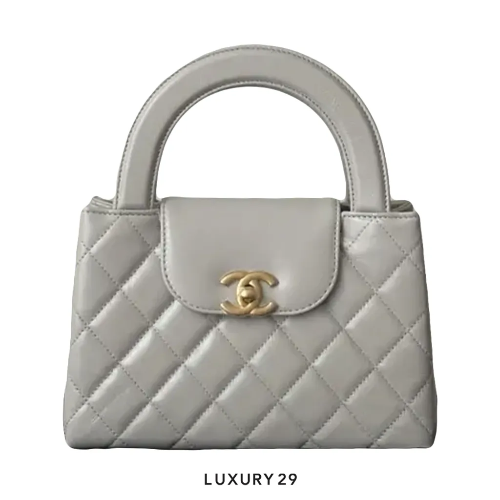 Chanel Mini Shopping Bag In Shiny Aged Calfskin With Gold-Tone Grey(Mini, Grey)
